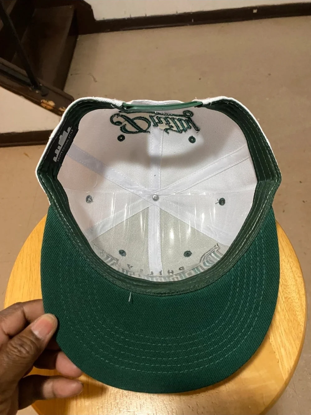 Philly Graphic Snapback Hat in White and Dark Green